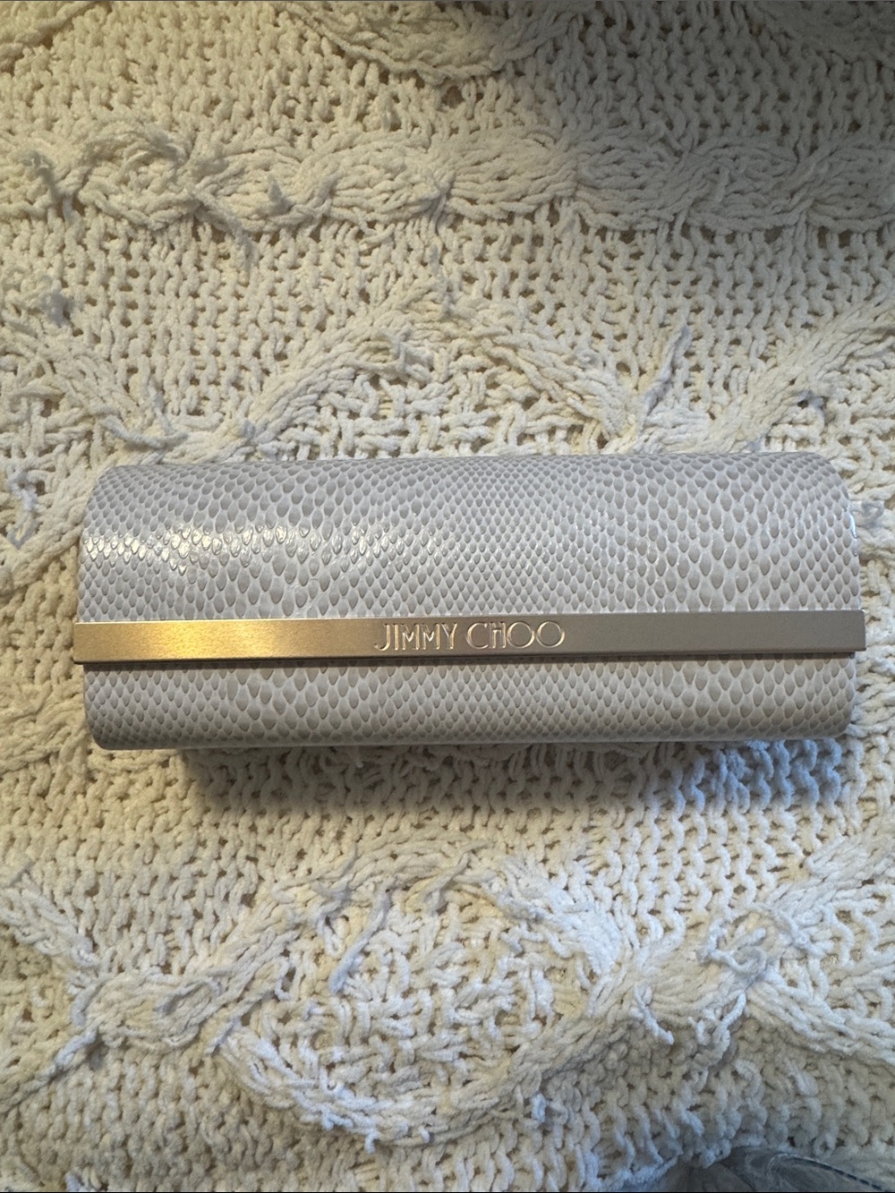 Jimmy Choo Faux White Snake Skin Case for Glasses or Sunglasses Magnetic Close